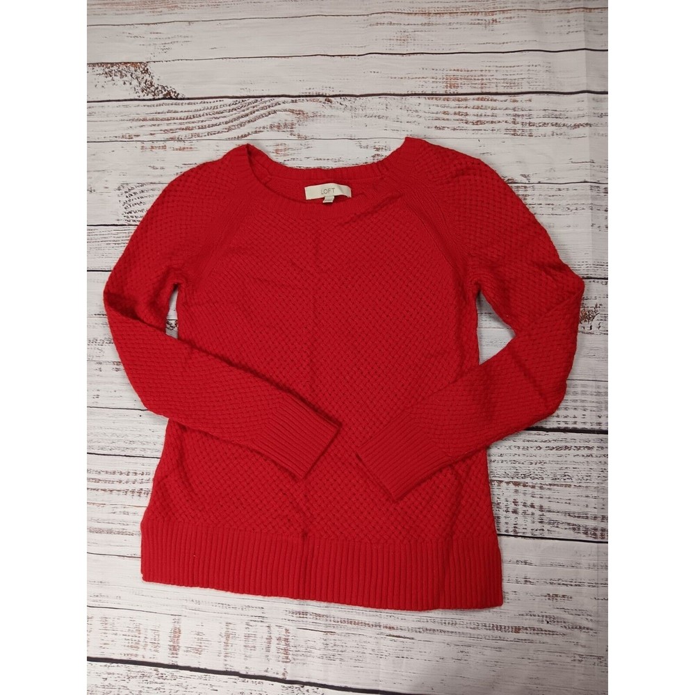 The Loft Knit Sweater Women's Medium Red Wool Cotton Blend Long Sleeve